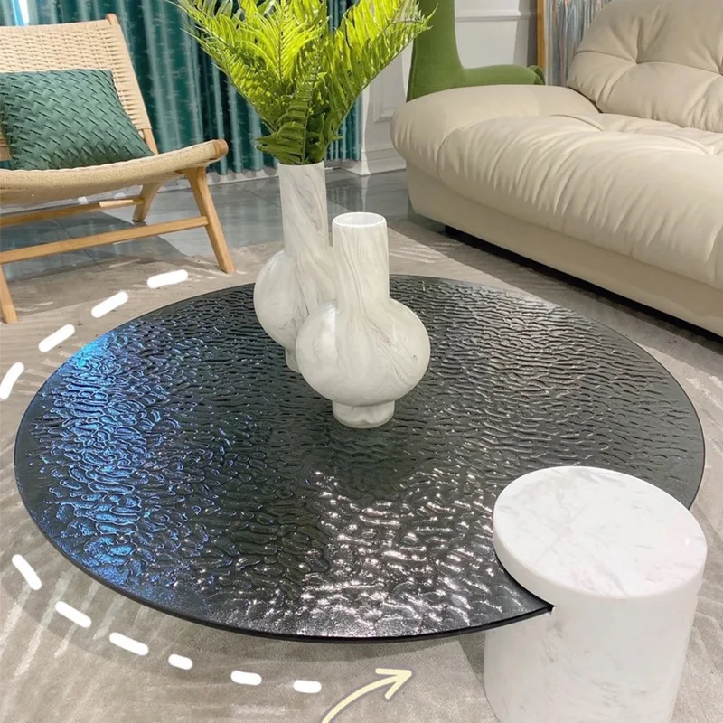 For water ripple tempered glass coffee table living room household small apartment light luxury modern tea table