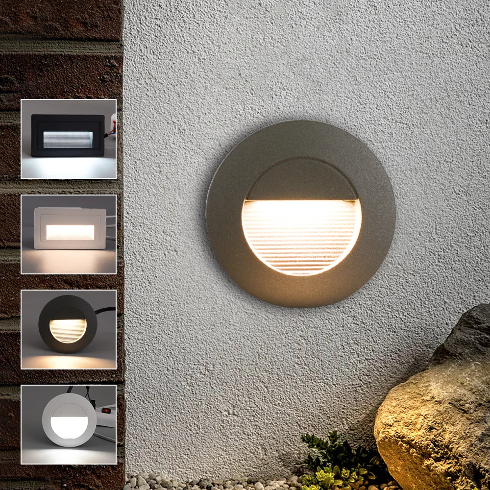 Outdoor Led Stair Light Embedded Wall Lamp Waterproof Steps Stairway Lighting Yard Ladder Balcony Garden Lights Corner Footlight