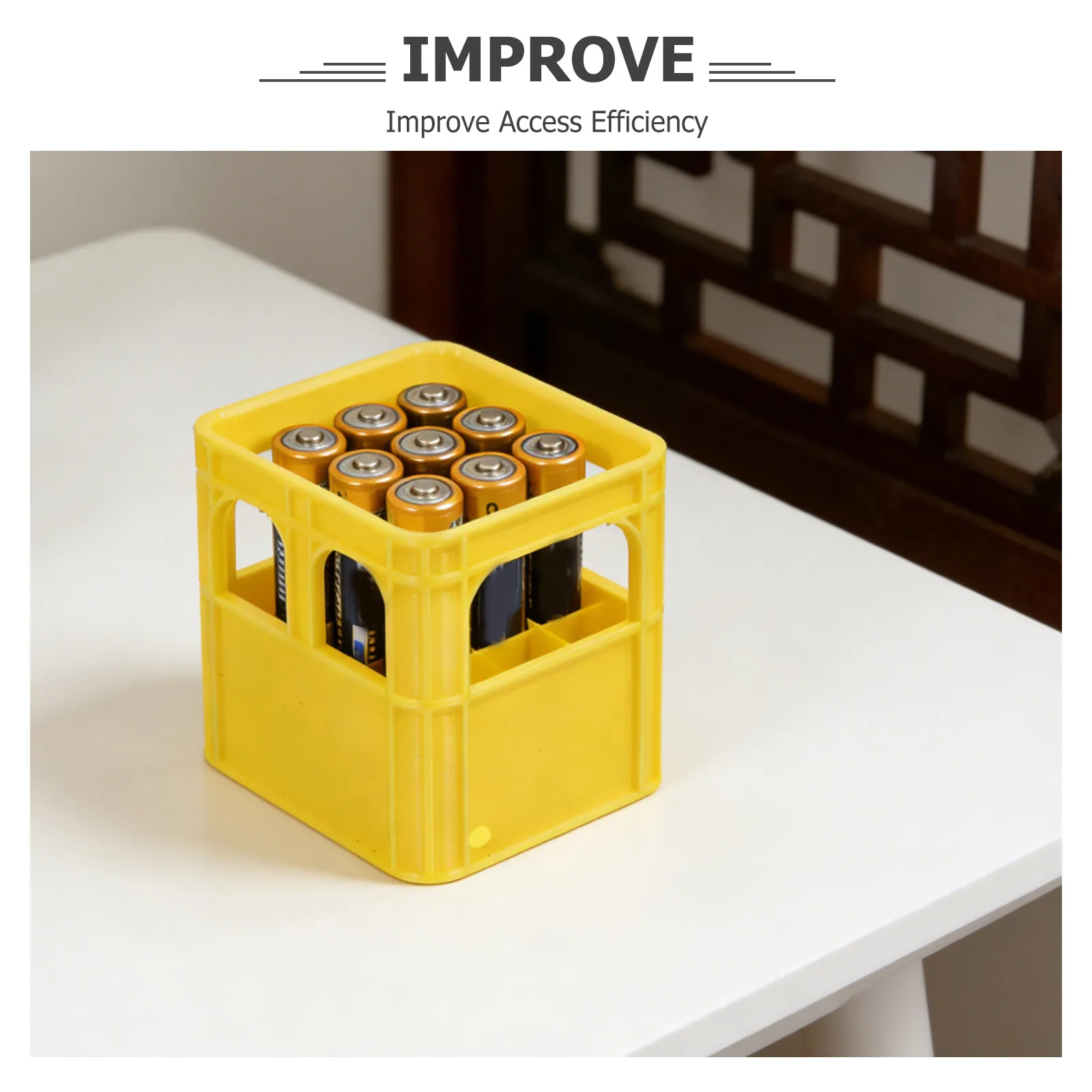 20-Slot Aaa Battery Organizer Storage Box Compact Desktop Holder for Home Office Quick Access Secure Plastic Battery Case Yellow