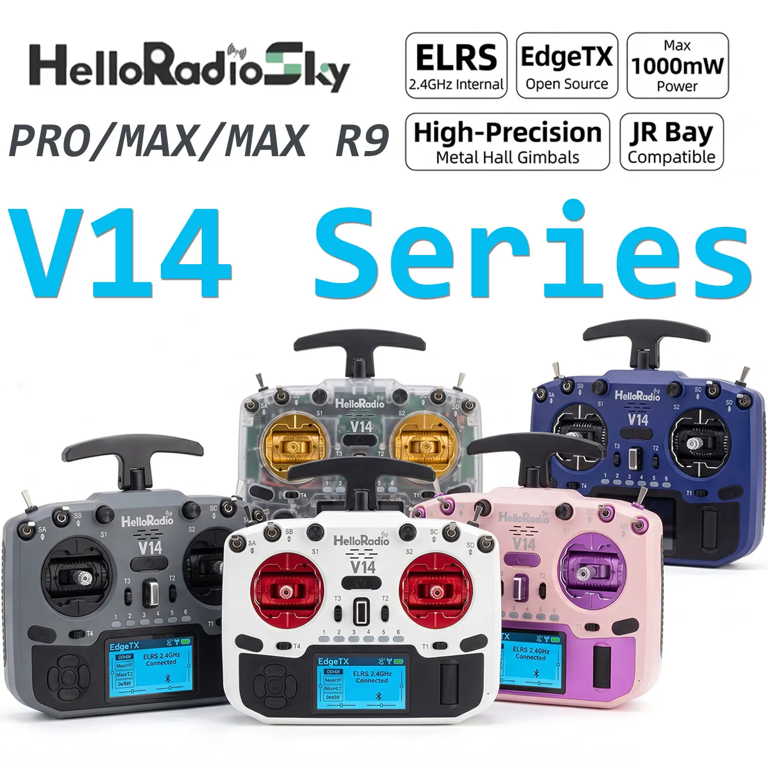 HelloRadio V14 PRO/MAX/MAX R9 Left Hand RC Transmitter 2.4GHz ELRS Open Source RC FPV Model Aircraft High Frequency Metal Rocker