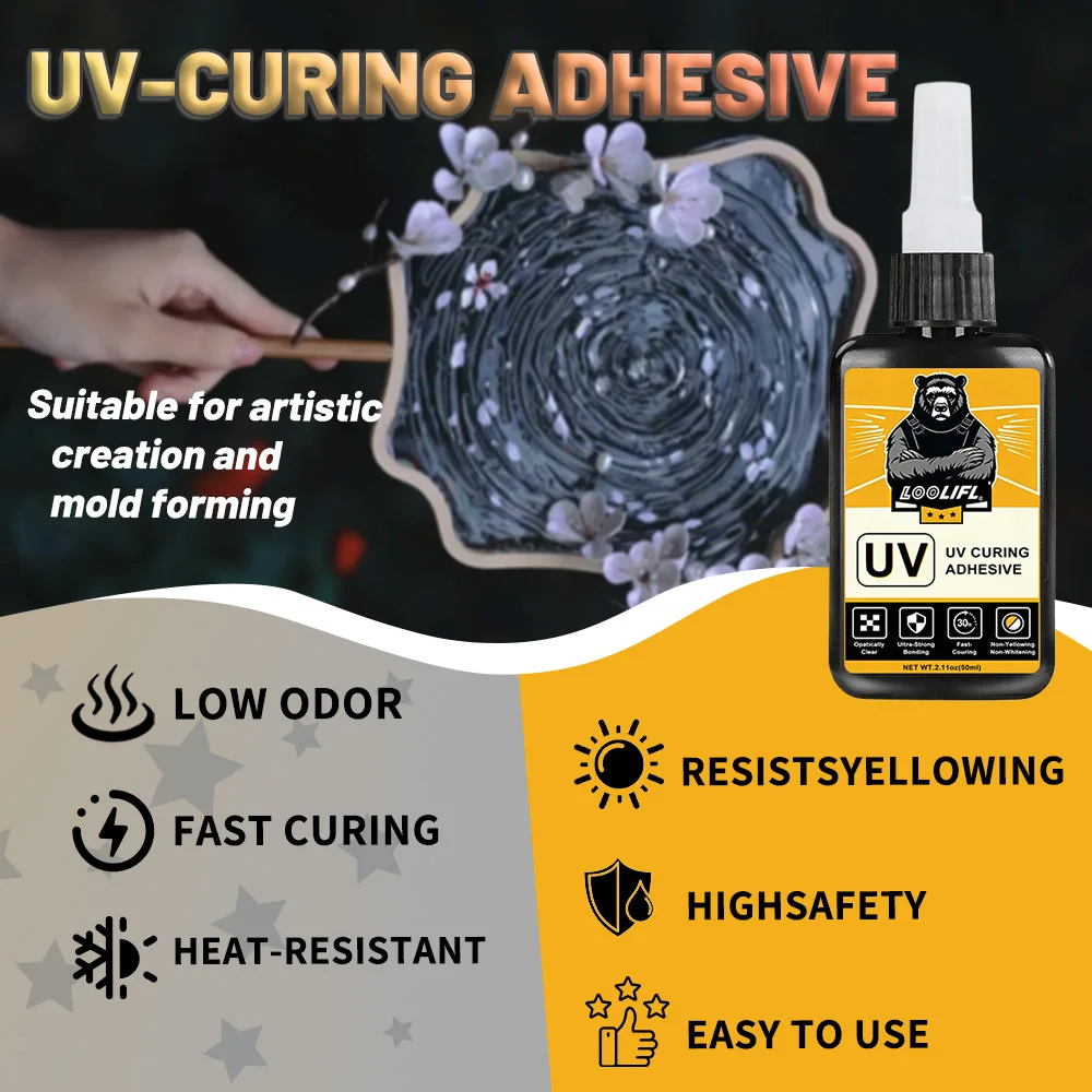 50g/150g DIY UV Resin, Crystal Clear, Hard UV-Curable Epoxy Resin, Upgraded Formula, Transparent UV Resin, UV-Curable