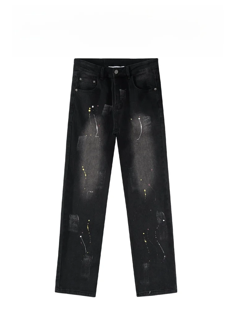 

BAIRBAOLIY Design Splatter Painted Denim Jeans Straight Leg Casual High Street Faion Cotton Polyester Blend Youth Jeans