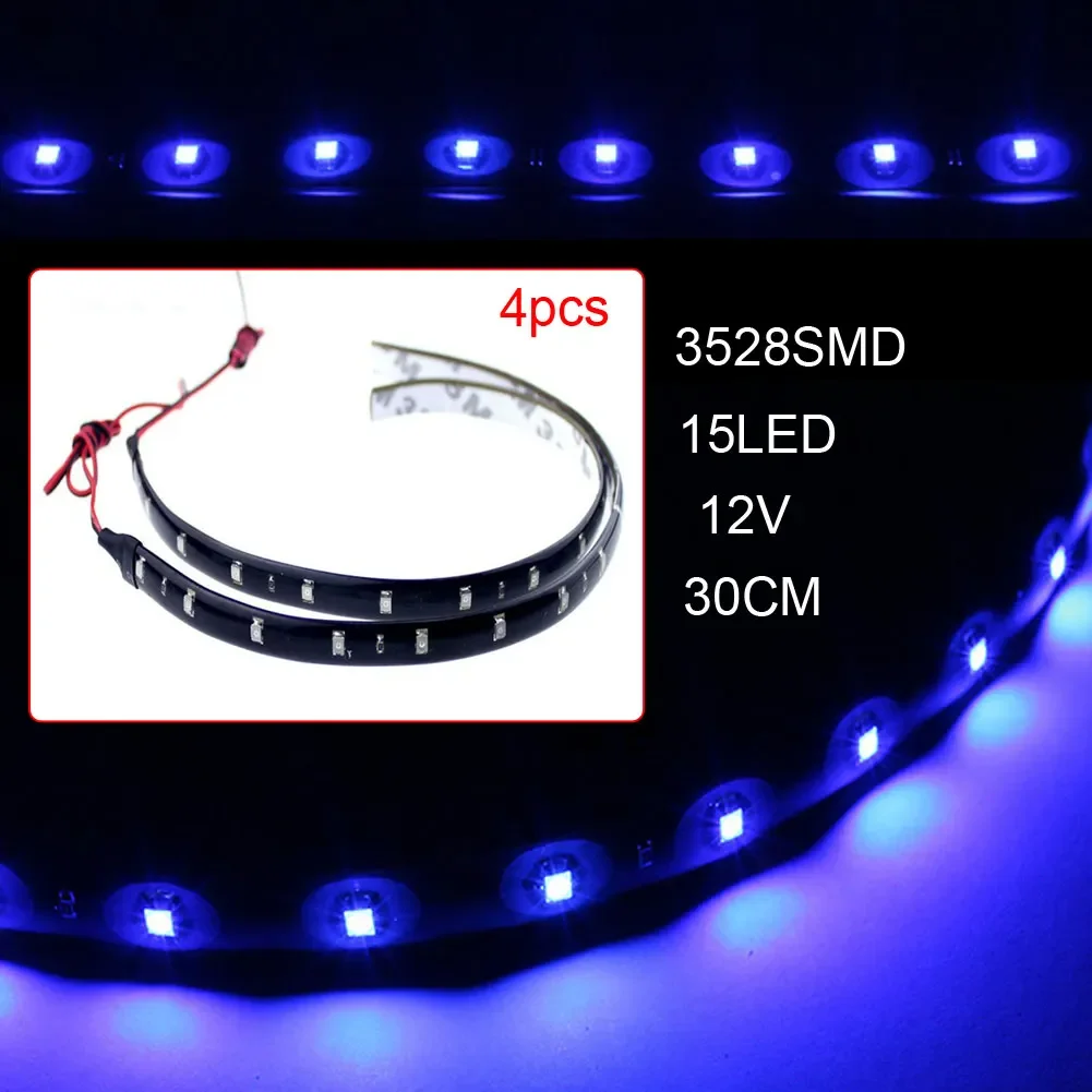 4pcs RGB Led Bar Strip 30cm 3528 SMD 15 LED Flexible Strip Lights 12V Car Auto Truck led Strip Light Waterproof Decor Lighting