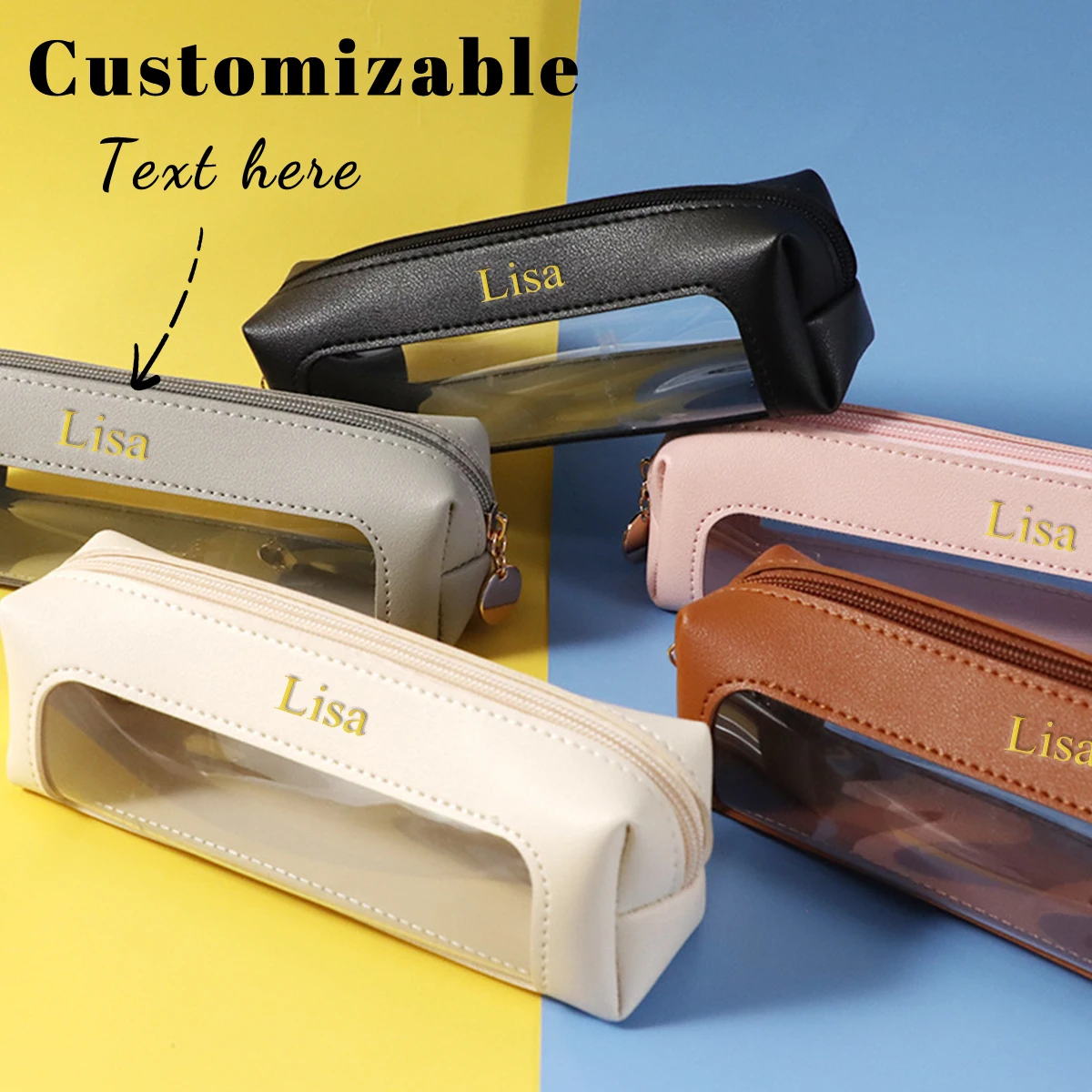 

Индивидуальный чехол для ручек из искусственной кожи с буквами, сумка для хранения из ПВХ, портативная прозрачная сумка для канцелярских принадлежностей большой емкости