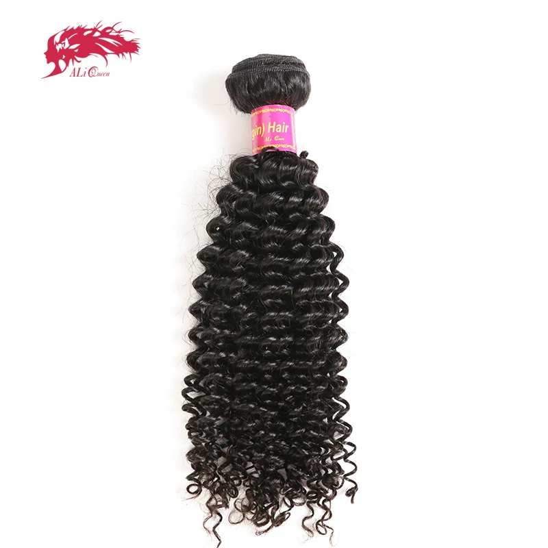 Kinky Curly Virgin Human Hair Bundle 1PC Ali Queen Brazilian Human Hair Extension Virgin Girls Weave Double Drawn Natural Color