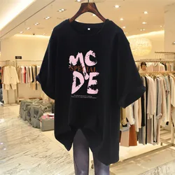 Women Clothing Fashion Casual Short Sleeve T-shirt Summer Loose Letter Printing Top Tee Lady Young Style All Cotton Pullover