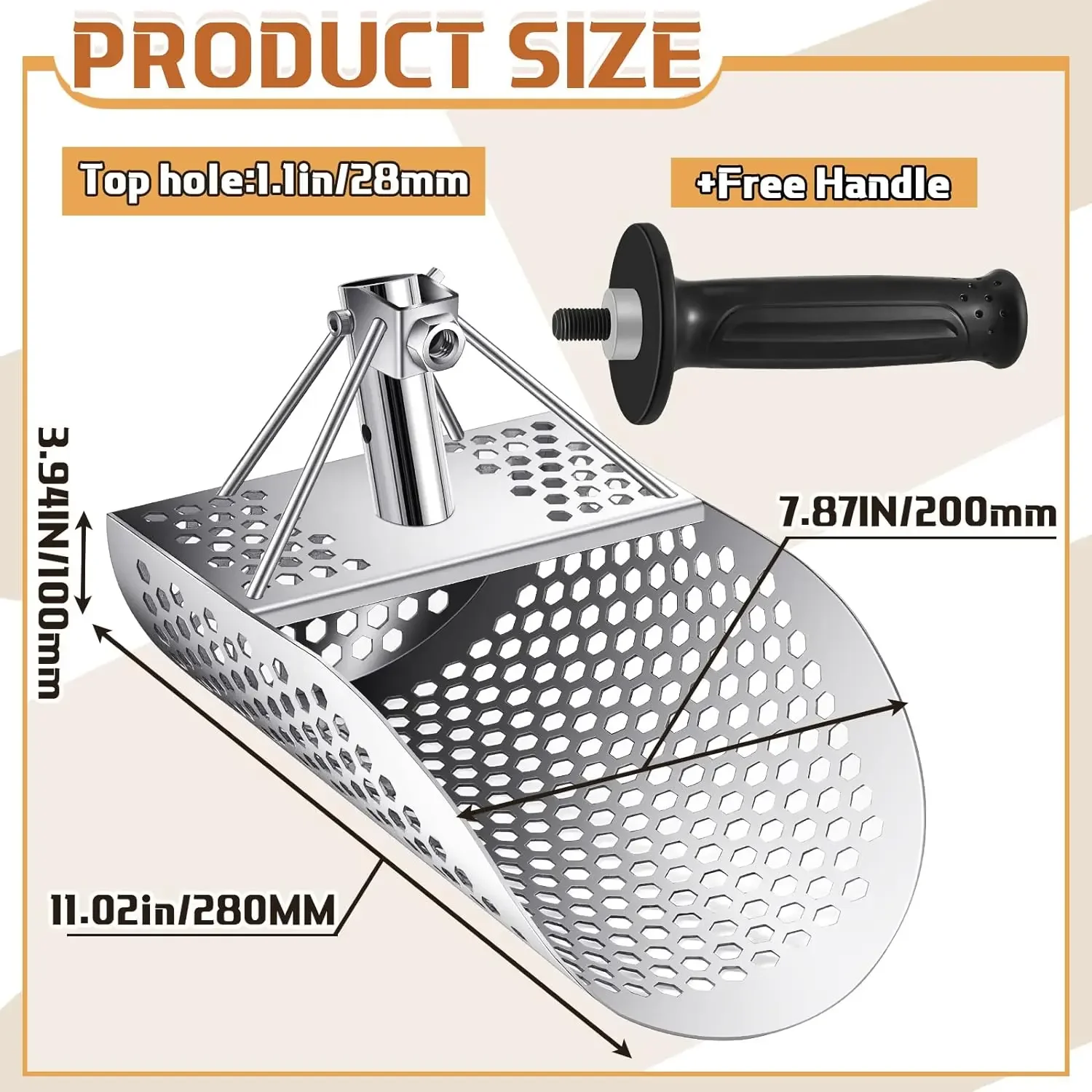 1pc Beach Sand Scoop Shovel Metal Detector Sand Scoops Treasure Detecting Metal Detector Hunting Stainless Steel Tool Hex