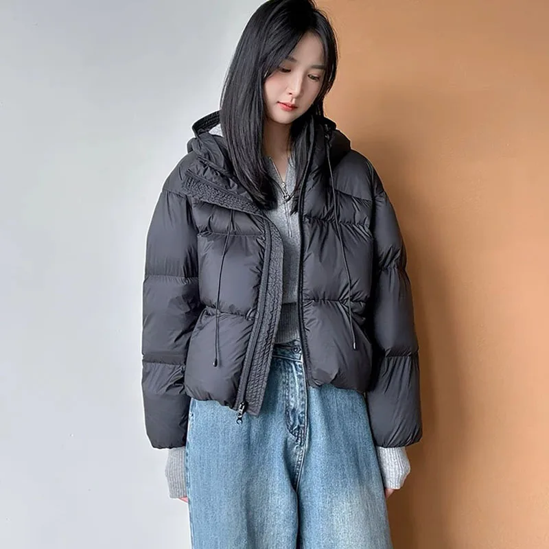 คุณภาพสูงParkerผู้หญิงลงเสื้อแจ็คเก็ต 2025 ฤดูหนาวใหม่Warm Hoodedสไตล์หนาเป็ดสีขาวลงสั้นผู้หญิงลงเสื้อH434