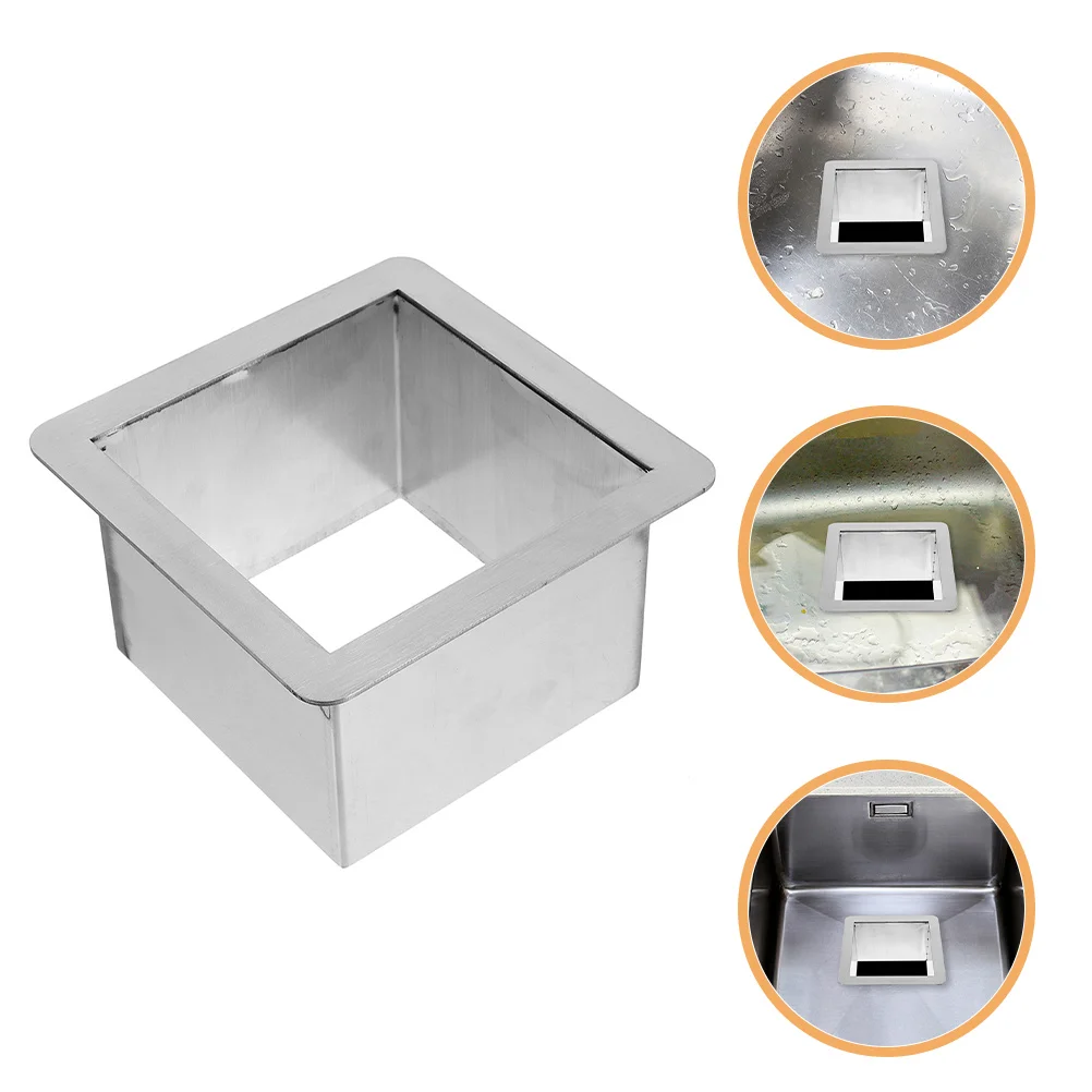 

Stainless Steel Garbage Trough Kitchen Tabletop Grommets For Counter Countertop Waste Chute Metal Drop-in Trash Desk Silver