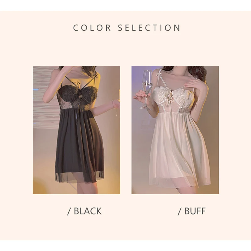 REBEYULI Sexy Sleepwear Women Backless Mesh Solid Summer Dress with Chest Pad 2024 Autumn Casual Robe Gown Set Female Loungewear