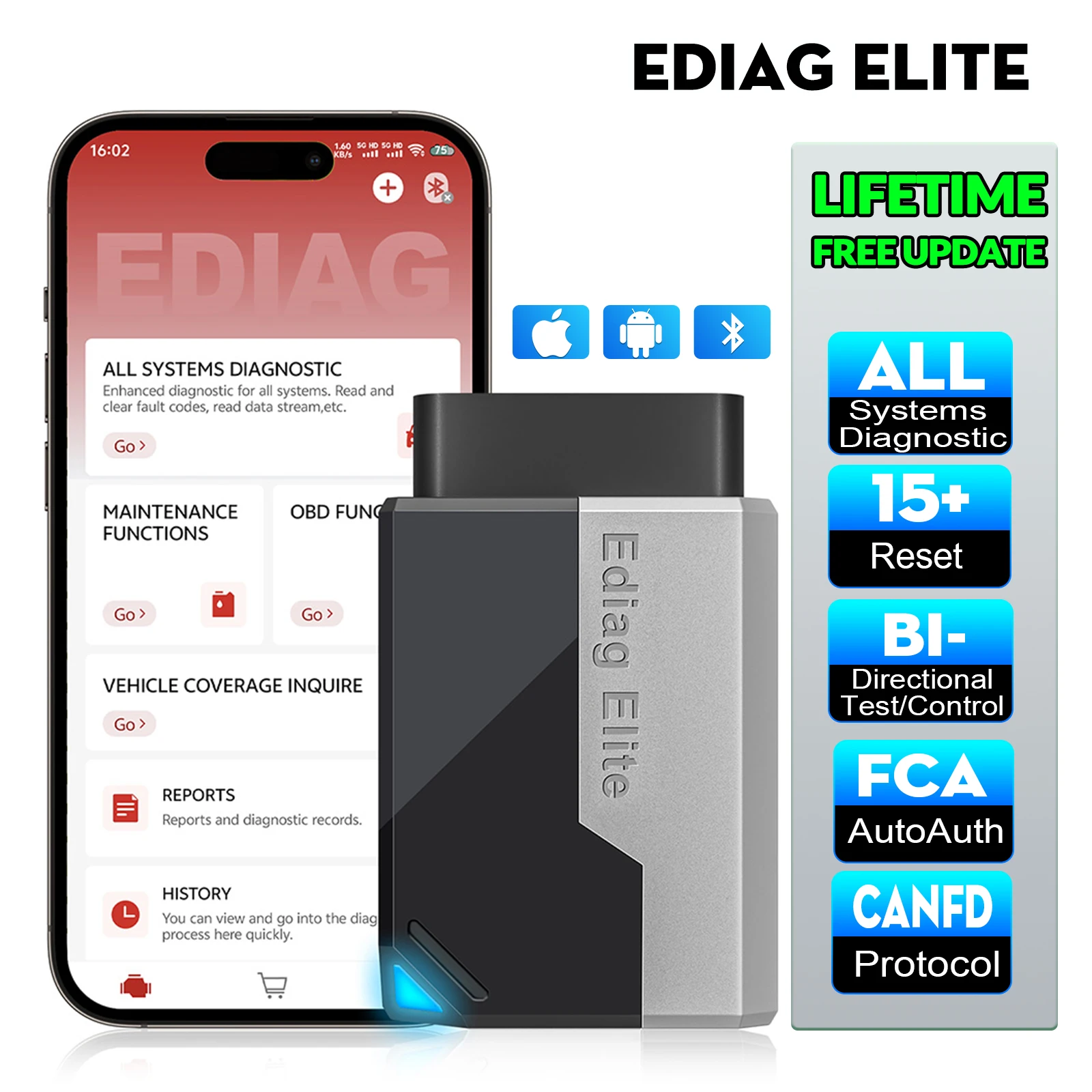 Lifetime Free Update KINGBOLEN Ediag Elite Car Diagnostic Tools All system 15 Resets Bi-directional CANFD FCA OBD2 Auto Scanner