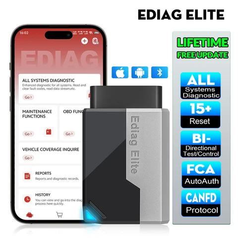 Бесплатное обновление системы Ediag Elite ALL, инструмент OBD2 15, двунаправленная поддержка сброса, протокол CANFD, диагностический инструмент FCA для автомобиля