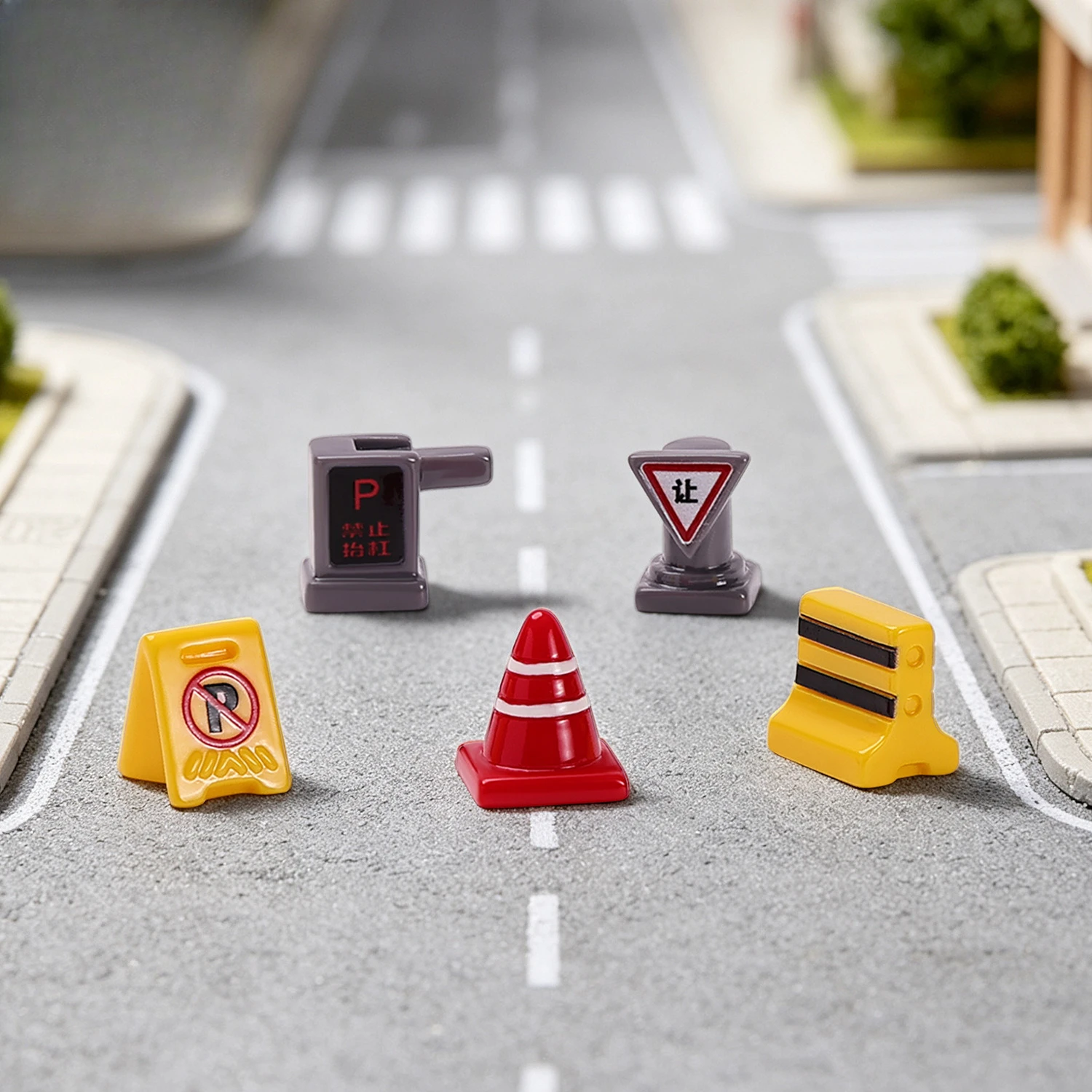100pcs Kawaii Simulation Mini Traffic Roadblock Road Sign Scene Traffic Light Barricade Resin Charms Doll House Decoration