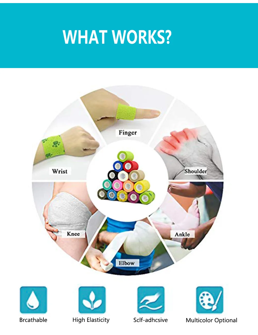 8 Colors Colorful Athletic Wrap Tape Self Adhesive Elastic Bandage Elastoplast Sports Protector Knee Finger Ankle Palm Shoulder