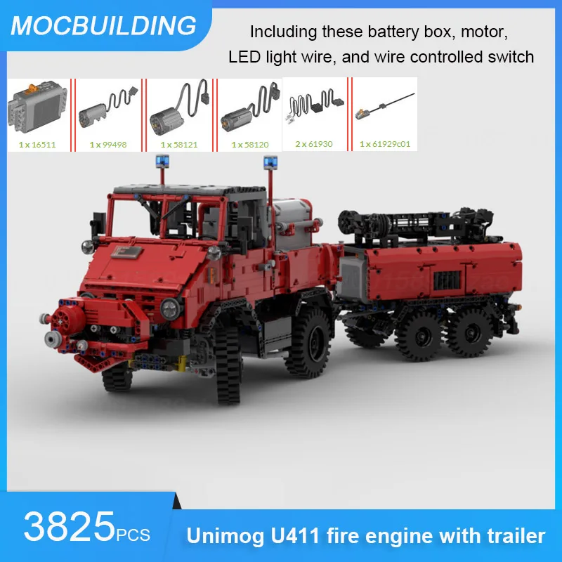 MOC Building Blocks Unimog U411 Fire Engine with Trailer DIY Assemble Bricks Educational Collection Creative Toys Gifts 3825PCS