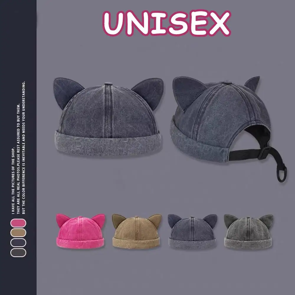 

Unisex Breathable Washed Brimless Hats Beanie Hat Women Solid Color Beanie Hat Sweet Cat Ears Brimless Hat Breathable Caps New
