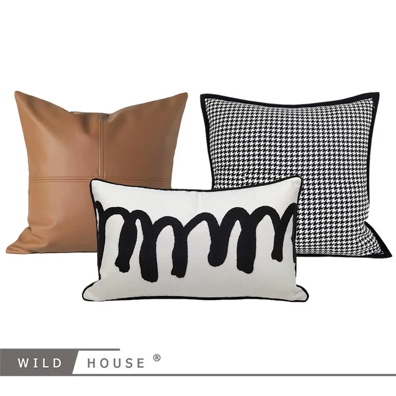 

Modern Living Room Sofa Leather Pillow Black And White Cushion Headboard Waist Cushion Home Decoration Accessories