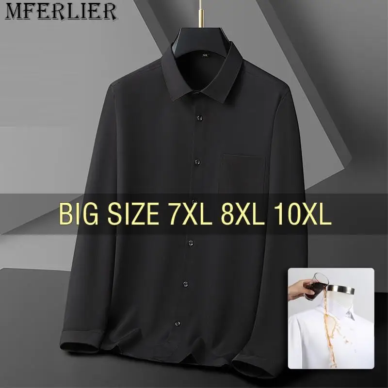 

Men Shirt Long Sleeve Waterproof Oil Proof Antifouling Plus Size 6XL 7XL 8XL 10XL Oversize Fashion Casual Loose Loose Soft Dress