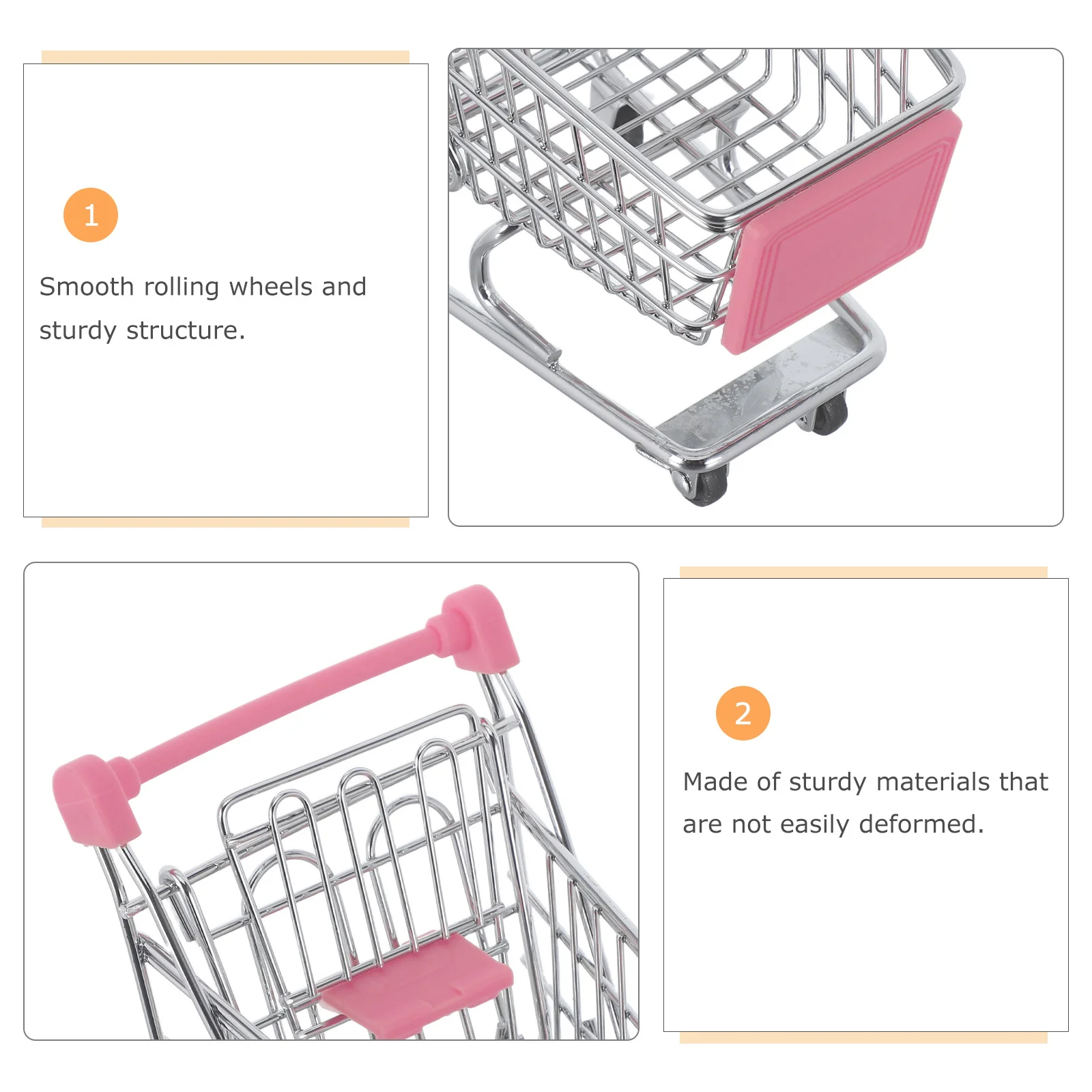 Mini Shopping Cart Metal Grocery Cart For Kids Pretend Play Supermarket Roleplay With Wheels Tiny Handcart Basket For Dollhouse