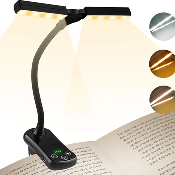 USB 충전식 야간 조명, 휴대용 독서등, 책 램프, 미니 데스크 램프, 3 색, 8 밝기, 14 LED 클립 온 북 라이트 