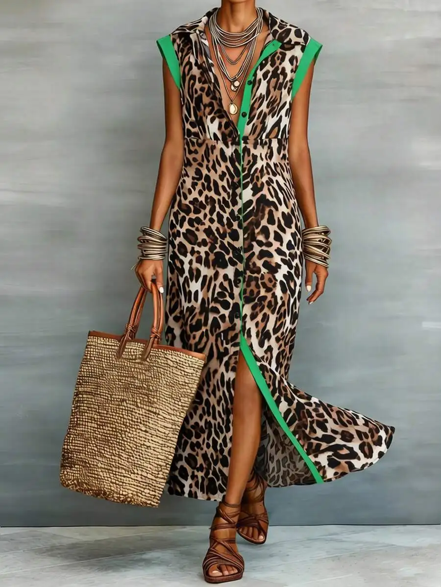 Spring/Autumn Women's Long Dress, Leopard Print Shirt Dress, Women's Summer Clothing, Perfect Choice For Daily Outings And
