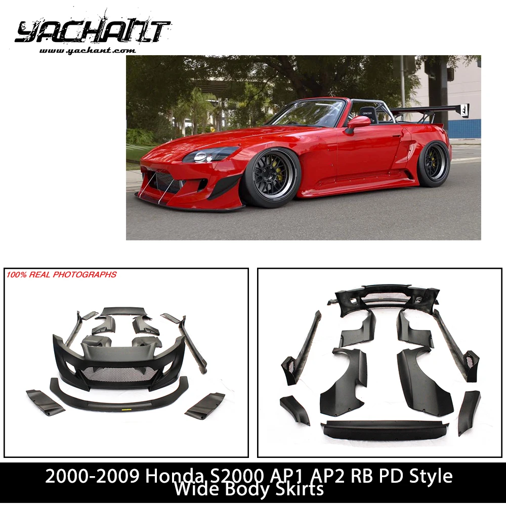 

Комплект обвесов из стекловолокна FRP для Honda S2000 AP1 AP2 2000-2009 годов выпуска, в стиле RB PD, с расширенным кузовом, бампером, расширителями крыльев, спойлером и антикрылом.