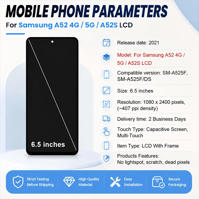 OLED Screen For Samsung Galaxy A52 4G LCD A52 5G Display Touch Screen Digitizer Assembly For Samsung A52S 5G LCD TFT Replacement