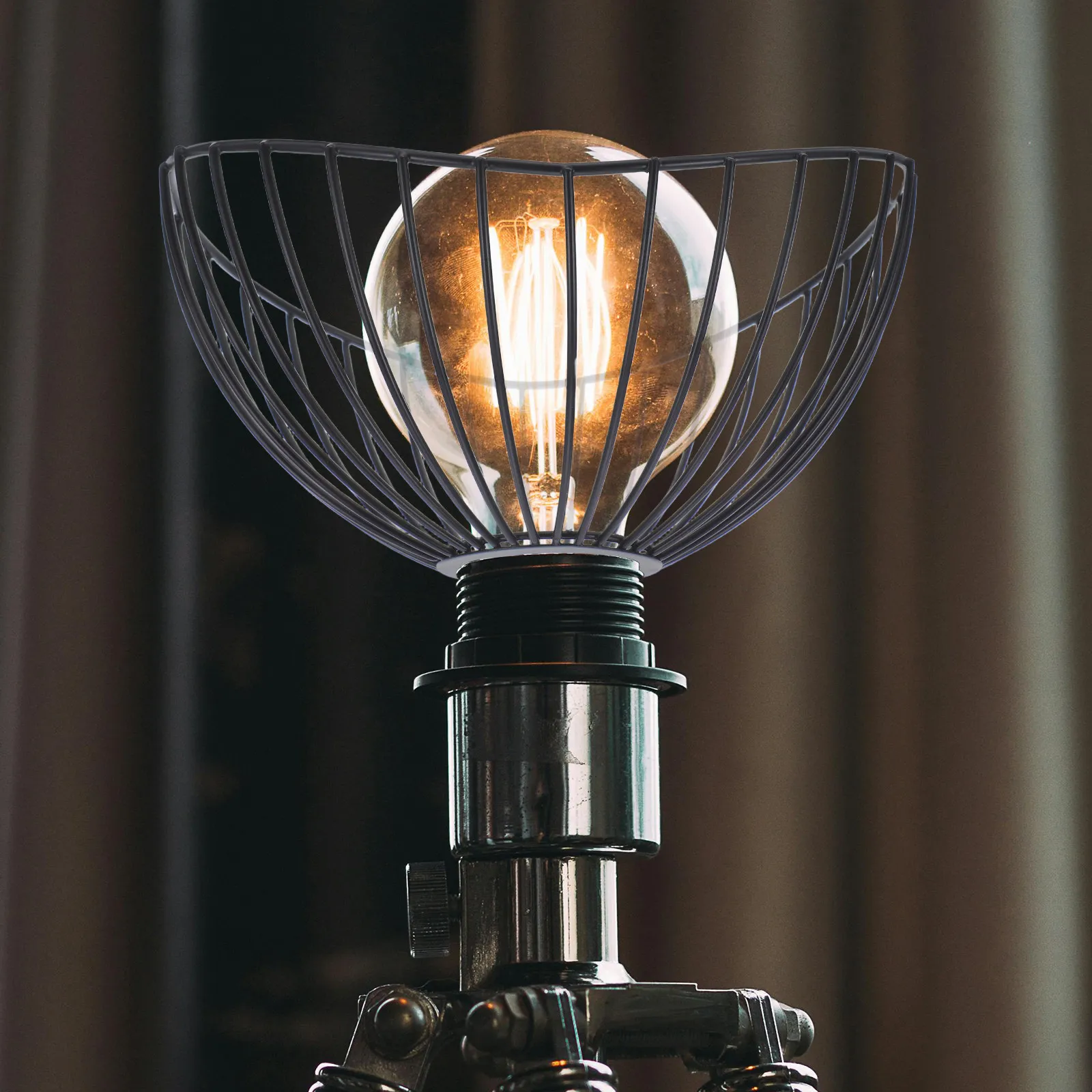 Industrial Cage Floor Lampshade Vintage Style Metal Wire Bulb Dimmer Standing Light for Home Office Cafe Metal Wire Lampshade