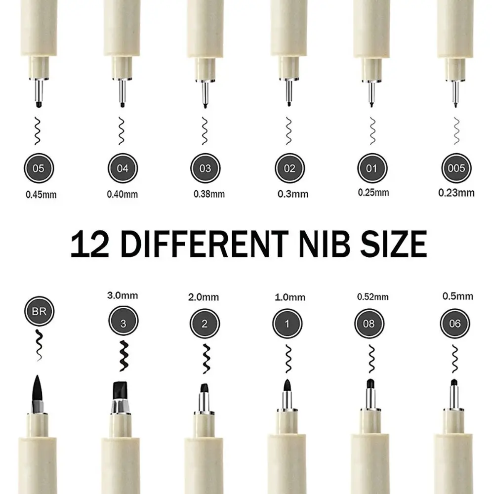 1 قطعة قلم تحديد الحبر ميكرون رسم القرطاسية مجموعة لوازم الفن قلم رسم الصباغ بطانة 12 نصائح رسم قلم إبرة #6