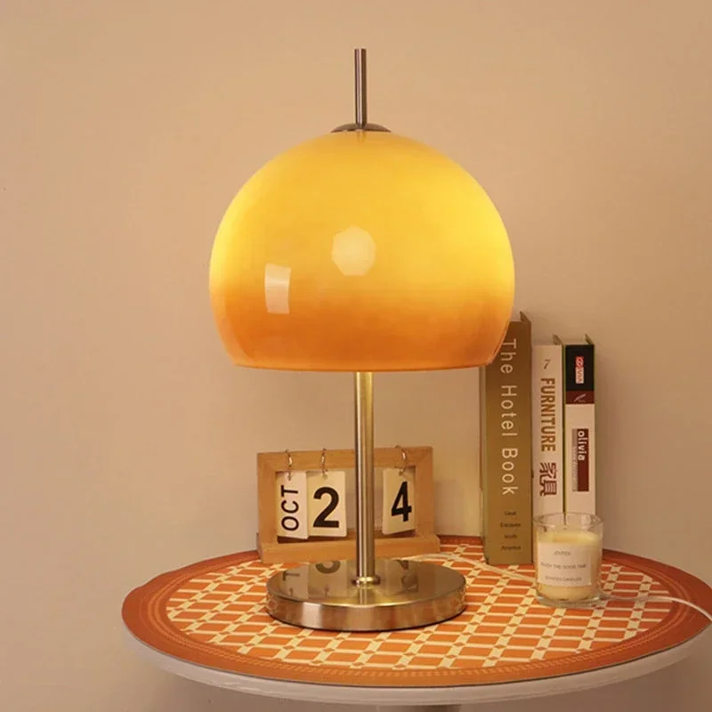 Bauhaus Living Room Retro Glass Table Lamp Gradient Orange Mushroom Floor Lamp Living Room Bedroom Atmosphere LED Lamp