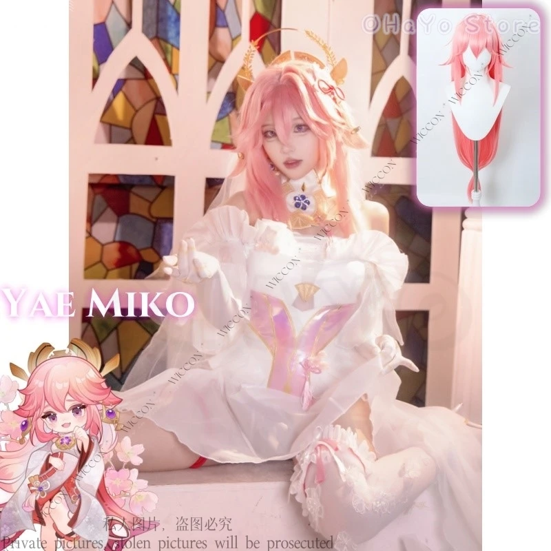 Yae Anime Game Genshin Impact Grand Narukami Shrine Narukami Island Guuji Wedding Pure Gorgeous Cosplay Costume Wig Priestess