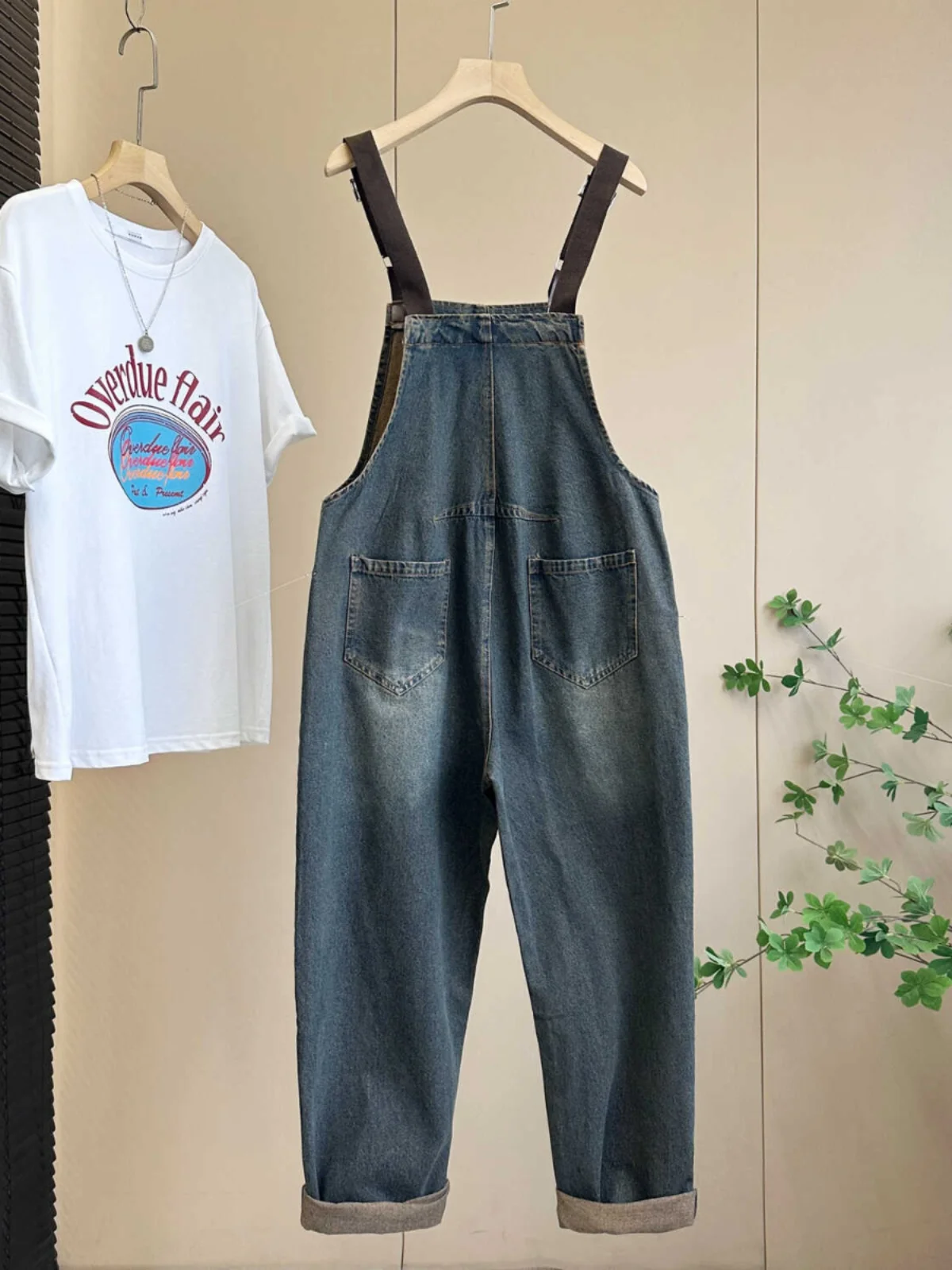 Salopette di jeans retrò Hong Kong Sle Estate da donna Nuova versione coreana Pantaloni interi da lavoro giovanili dimagranti larghi