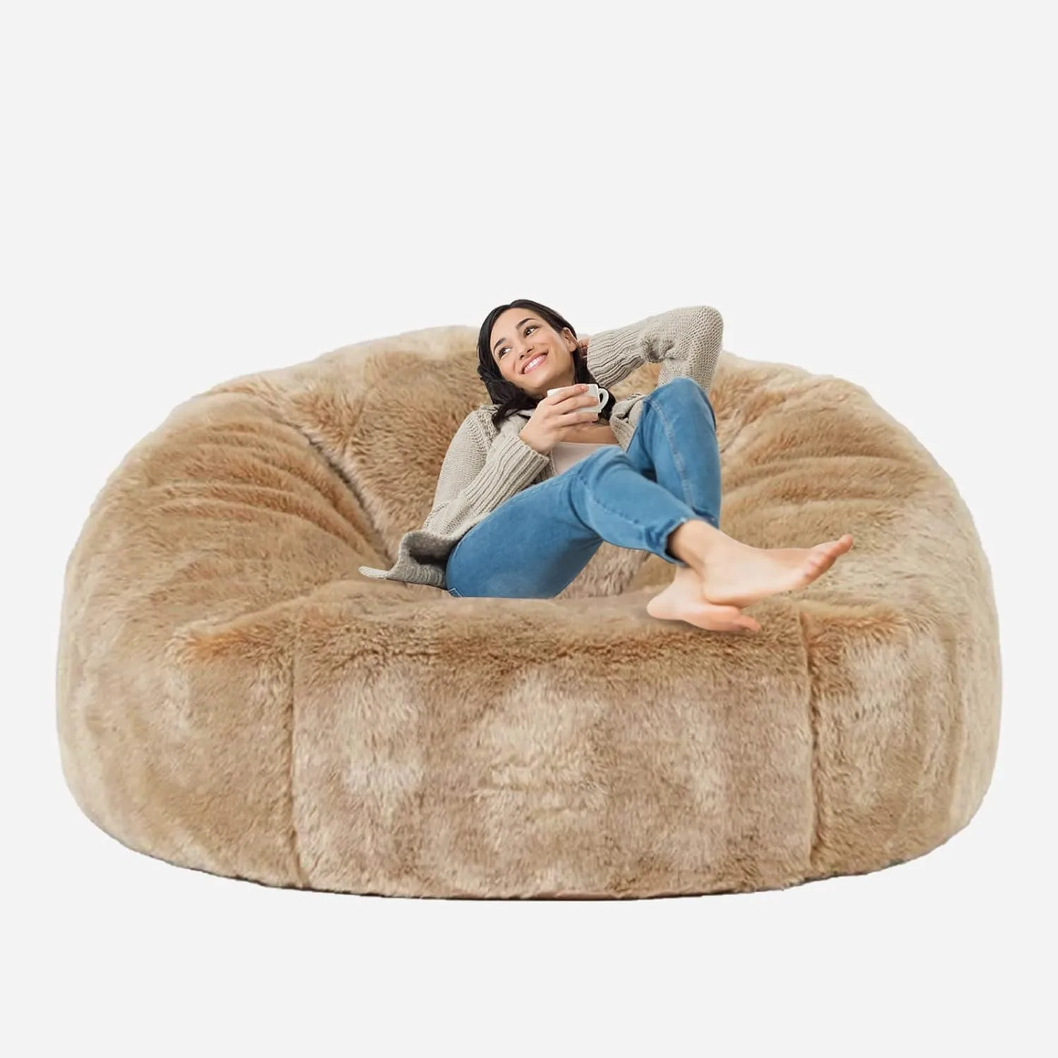 غطاء كرسي Bean Bag Sofas7FT كبير الحجم من الفرو الصناعي الناعم لسرير الأريكة سهل الغسيل بدون حشو #2