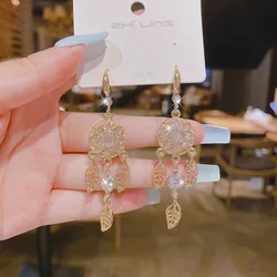 New Fashion Creation Round Opal Dream Catcher Pendant Earrings for Women Trend Elegant Wedding Party Jewelry Gift