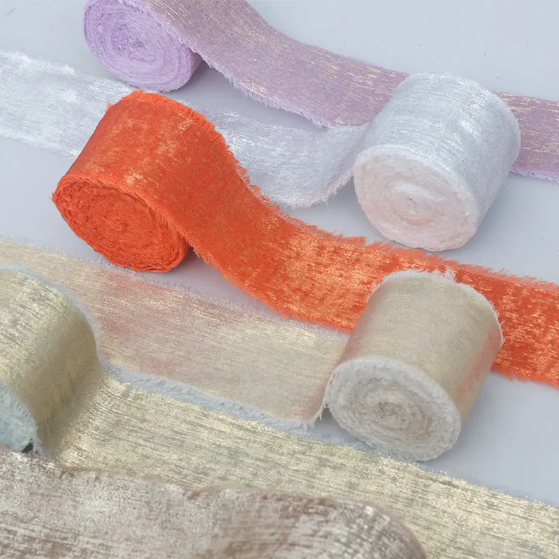 5M/Rolle 4cm Satin-Seidenband mit ausgefransten Kanten, Glitzerband für DIY-Bastelarbeiten, Schleifen, Blumensträuße, Geschenkverpackungen, Hochzeits- und Partydekoration – Detail 2