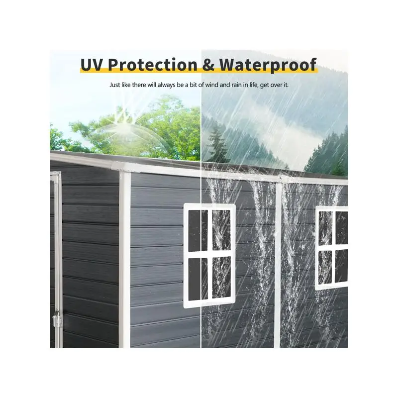 سقيفة تخزين خارجية مقاس 4 × 8 أقدام مع أرضية - هيكل من الراتنج، مقاومة للماء، أبواب قابلة للقفل، نافذة للفناء، الفناء، الحديقة - #3