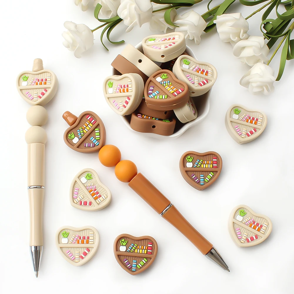 5/10/20Pcs Cute Book Theme Silicone Beads Bookshelf Love Heart Focal Beads for Jewelry Making Pen Beaded DIY Keychain Accessory