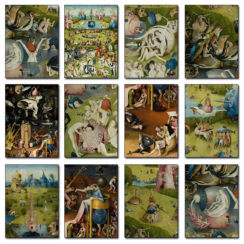 Póster de Bosch Hieronymus, el jardín del delicia terrestre, impresiones clásicas famosas, cuadro sobre lienzo para decoración de la habitación del hogar