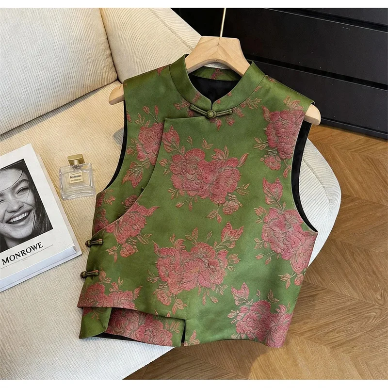 New Women Vest Fashion Spring and Summer Round Collar Sleeveless Loose Waistcoat printing Vest Coat Joker Women Cardigan Coat