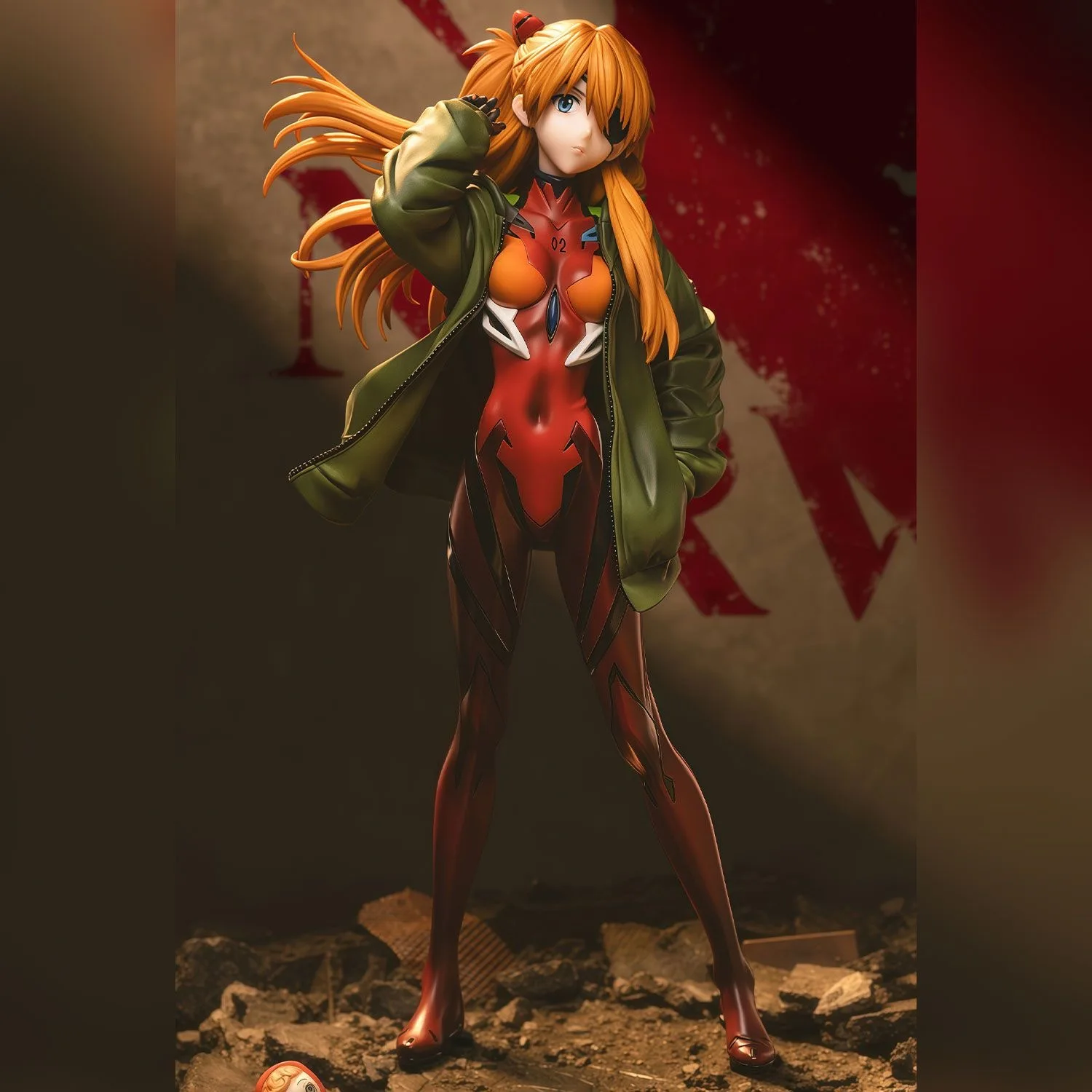Neon Genesis Evangelion Asuka Langley Soryu Green Coat Anime Figure Pvc Dolls Double-Headed Statue EVA Collectible Toys view 4