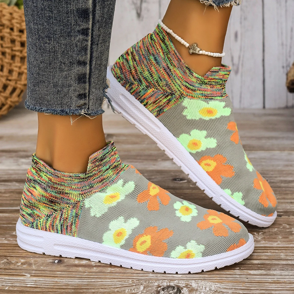 Women Flat Sneakers Knitting Running Sport Shoes 2024 Autumn New Casual Shoes Fashion Breathable Walking Shoes Zapatos De Mujer