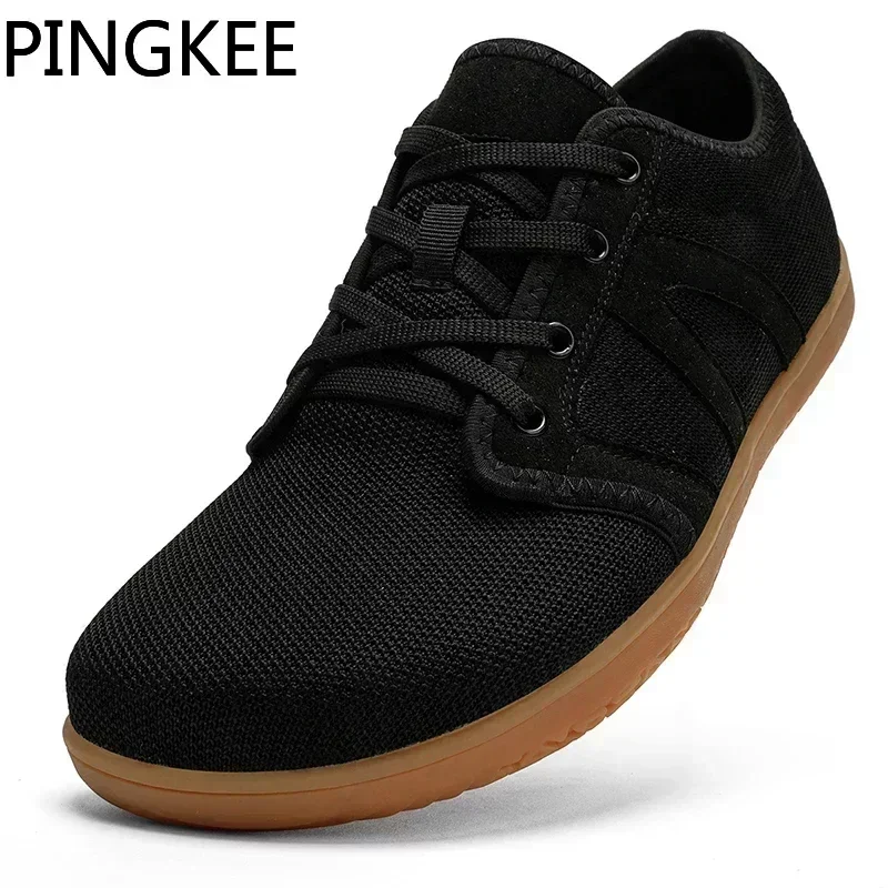 PINGKEE Unisex Wide Toe Barefoot Shoes For Men Zero Drop Men\'s Original Casual Trekking Trail Running Mesh Breathable Sneakers