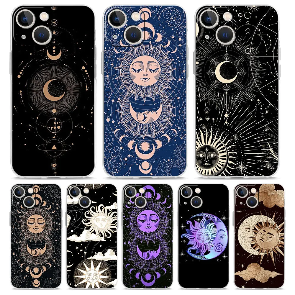 Soft TPU Transparent Phone Case Cover for iPhone 17 16 15 14 13 12 11 Pro Max 17 Air 7 8 Plus Shell Fundas Funny Sun Moon Face