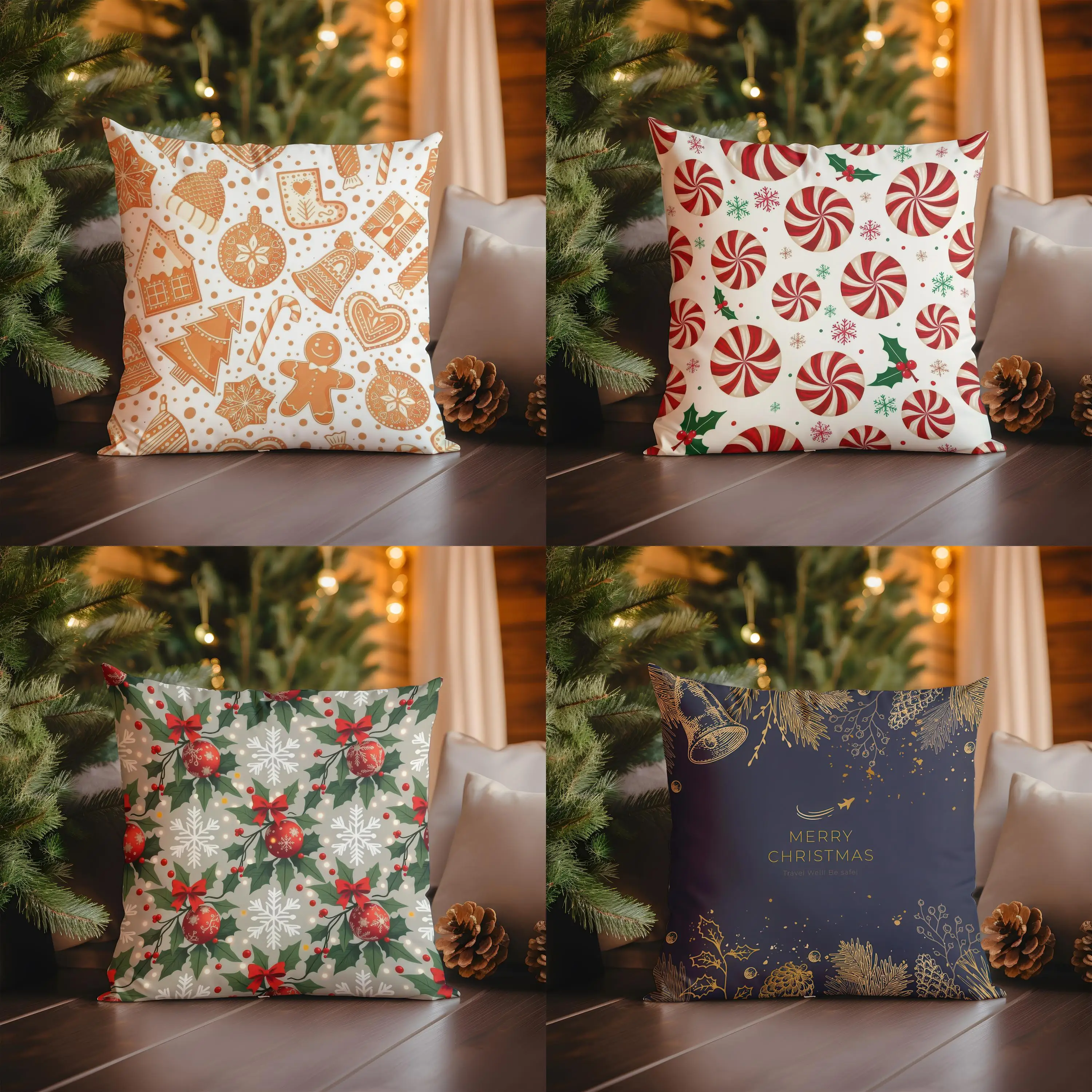 

Home Decor Festive Christmas Cookies & Sweets Pillow Cover Pattern Cushion Cover Suitable for Sofa Bedroom Car Pillow Cover