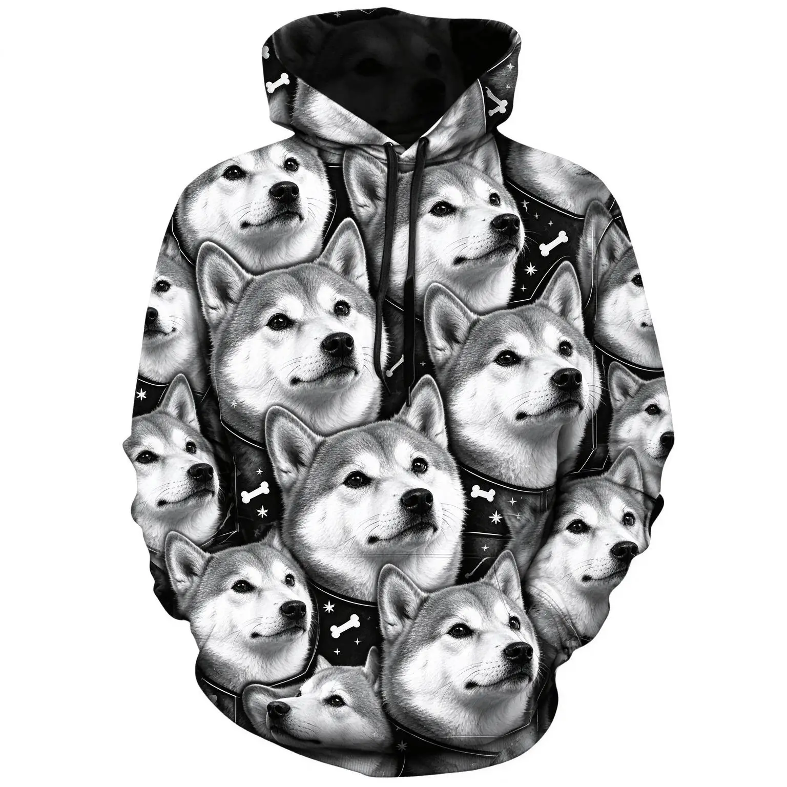 Sudadera con Capucha para Hombre, Estampado de Perro Shiba Inu en Blanco y Negro, Transpirable, Suave, para Amantes de las Mascotas, Fiestas y Uso Diario