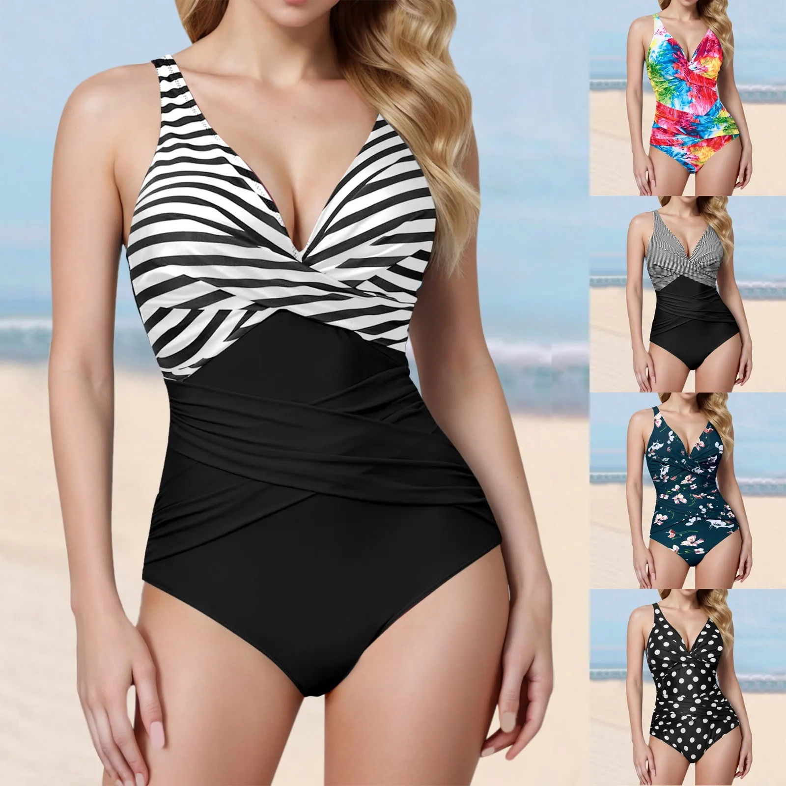 2025 Swimming Suit for Women One Piece Swimsuit Plus Size Swimwear Sexy Deep V-neck Bodysuit Bikini Thong Monokini Bathing Suit