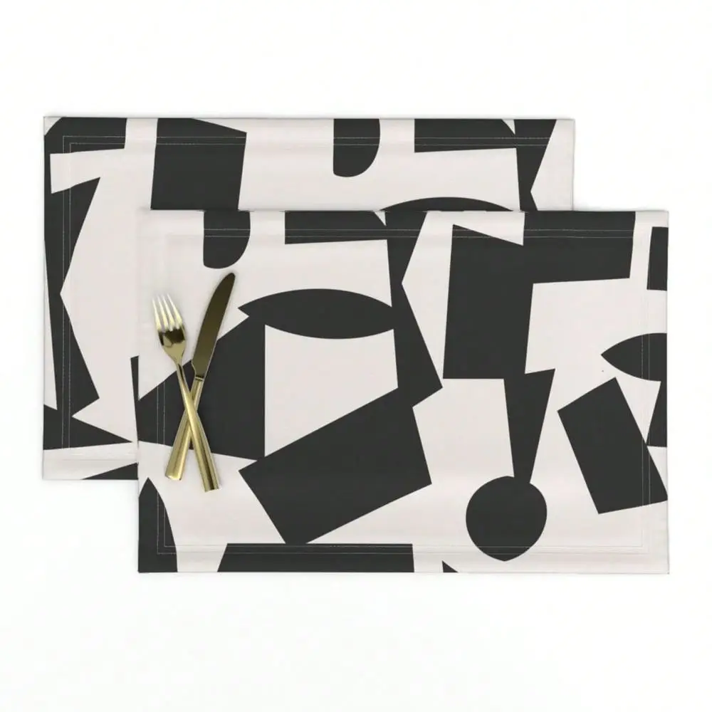 Decor PlacematsBold Abstract Placemats Set Of 4 Or 6, Geometric Black White Graphic Shapes Graffiti Placemats ,Positive Negativ