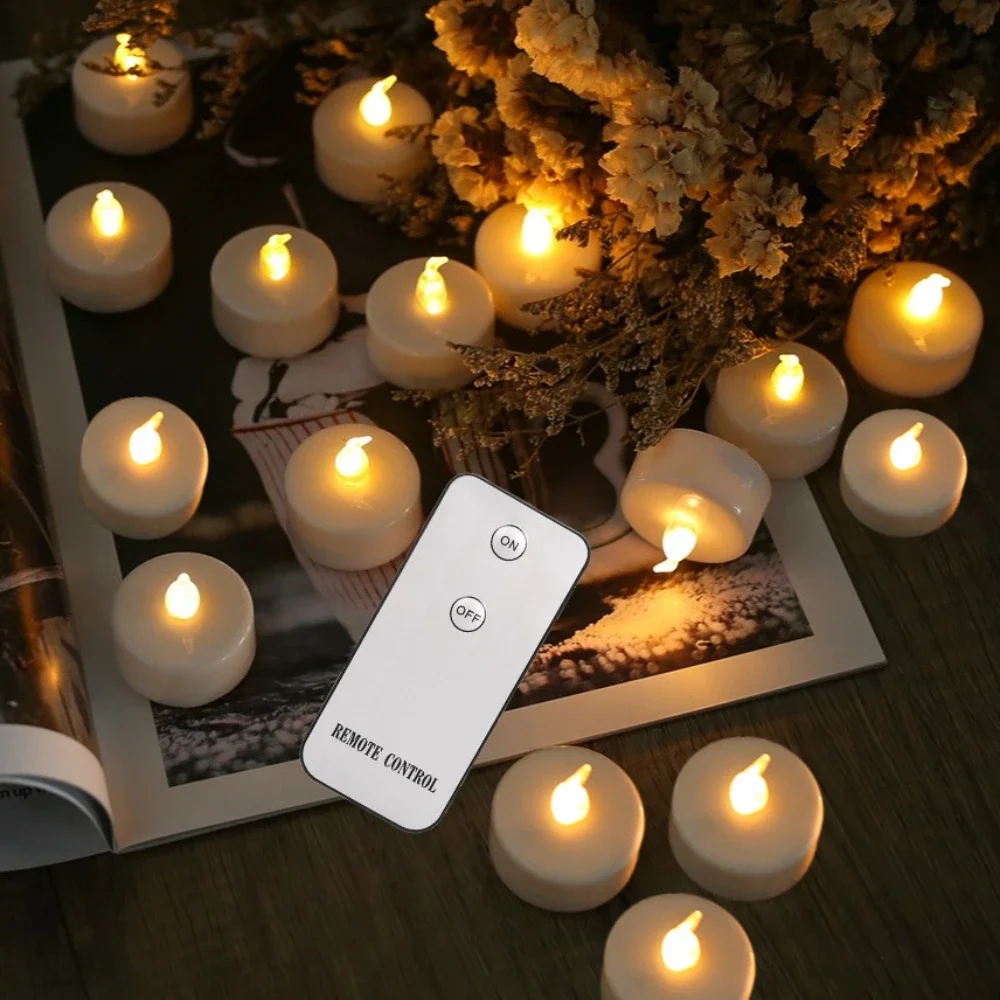شموع أضواء الشاي LED، شموع وامضة واقعية تعمل بالبطارية، شموع كهربائية تدوم طويلاً لديكور زفاف عيد الميلاد