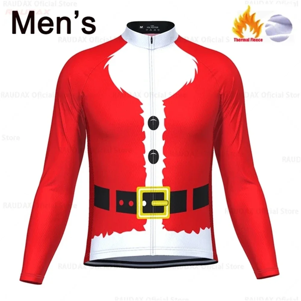 2023 Santa Claus Red Winter Thermal Fleece Cycling Jersey Men and Women New Year Long Sleeves  Mountain Bike Riding Jacket