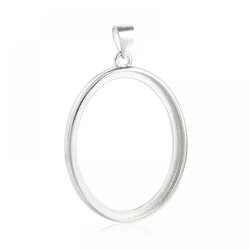 925 Sterling Silver Pendant Base Blank fit 16X20/18X23/21X27mm Oval Cabochon Setting Handmade Necklace Jewelry Craft Active